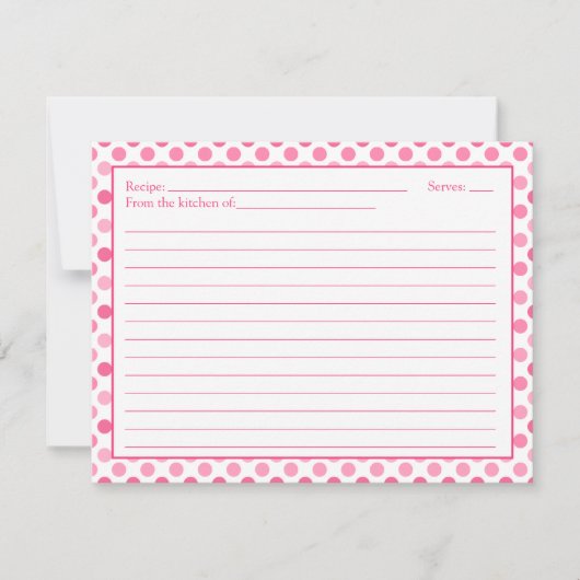 Einfache, rosa weiße Polka Dot Rezeptkarte (Vorderseite)