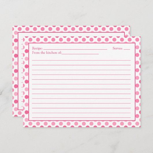 Einfache, rosa weiße Polka Dot Rezeptkarte (Vorne/Hinten)