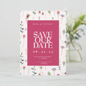 Einfache rosa Wildblume Kranz Save The Date (Stehend Vorderseite)