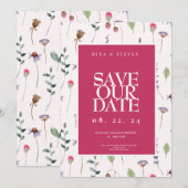 Einfache rosa Wildblume Kranz Save The Date (Vorne/Hinten)