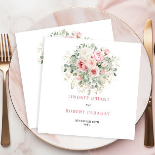 Einfache Rosafarbene Florale Grünzeug Hochzeitsser Serviette
