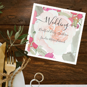 Einfache rosafarbene Fuchsien-Blumen-Hochzeitseinl Serviette