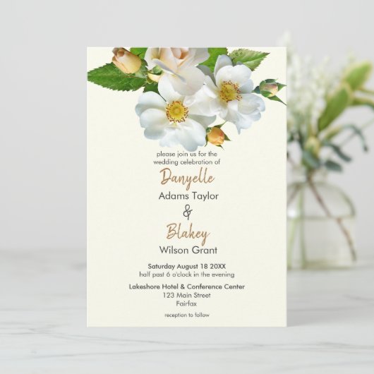 Einfache Rose auf der Hochzeit von Elfenbein Einladung (Stehend Vorderseite)