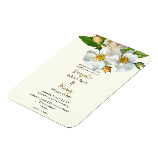 Einfache Rose auf der Hochzeit von Elfenbein Magnet (Linke Seite)