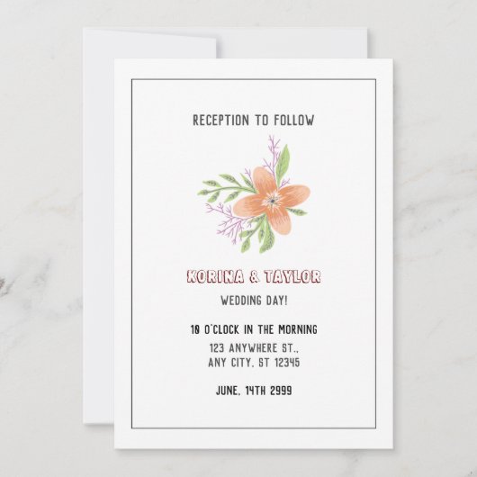 Einfache Rose Blumen Weißes Hochzeitserlebnis Einl Einladung (Vorderseite)