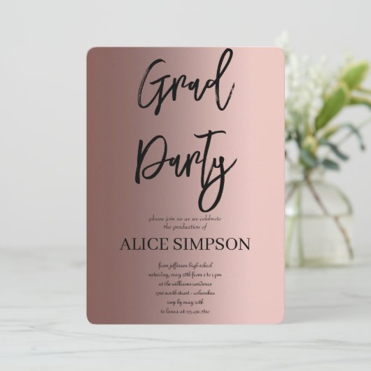 Einfache Rose Gold Abschluss Einladung (Stehend Vorderseite)