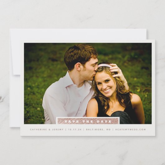 Einfache Rose Gold Block Foto Save the Date (Vorderseite)