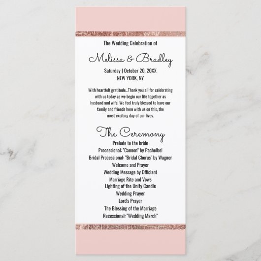 Einfache Rose Gold Blush Pink Pinselstrichprogramm Programm (Vorderseite)