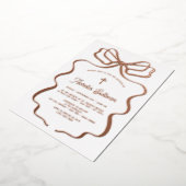 Einfache Rose Gold Bow Taufe Folieneinladung (Gedreht)