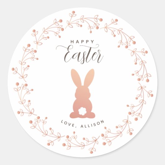 Einfache Rose Gold Bunny Personalisiert Ostern Lab Runder Aufkleber (Vorderseite)