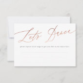 Einfache Rose Gold Calligraphie Let's Dance RSVP Karte (Vorderseite)