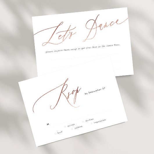 Einfache Rose Gold Calligraphie RSVP Karte