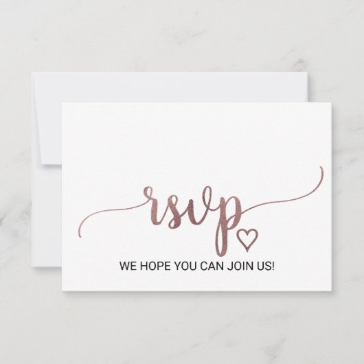 Einfache Rose Gold Calligraphy Website RSVP Card (Vorderseite)
