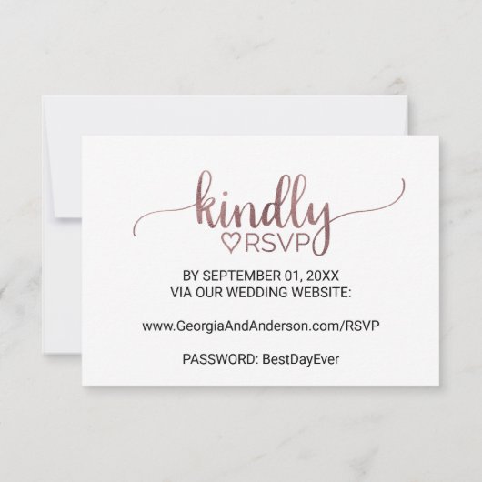 Einfache Rose Gold Calligraphy Website RSVP Card (Rückseite)