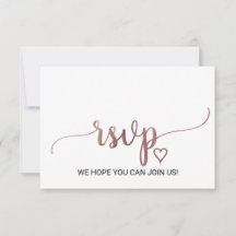 Einfache Rose Gold Calligraphy Website RSVP Card