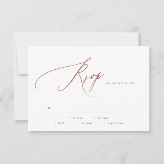 Einfache Rose Gold Calligraphy Wedding RSVP Card (Vorderseite)