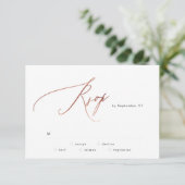 Einfache Rose Gold Calligraphy Wedding RSVP Card (Stehend Vorderseite)