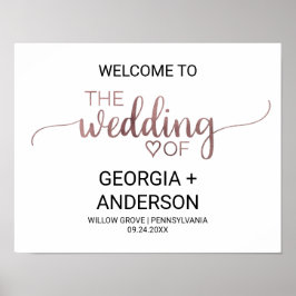 Einfache Rose Gold Calligraphy Wedding Willkommen Poster