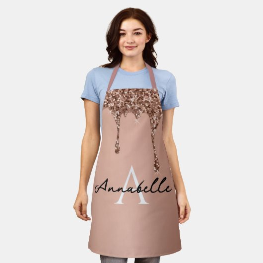 Einfache Rose Gold Erstklassige Mit Monogramm Schürze (Getragen)