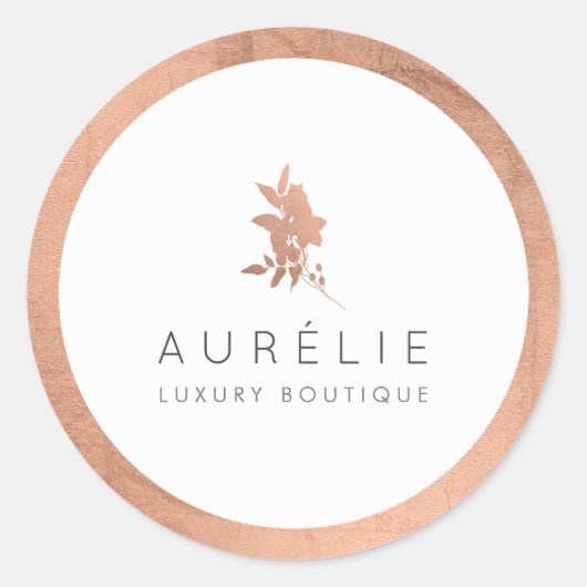 Einfache Rose Gold Floral Luxus Boutique Runder Aufkleber (Vorderseite)