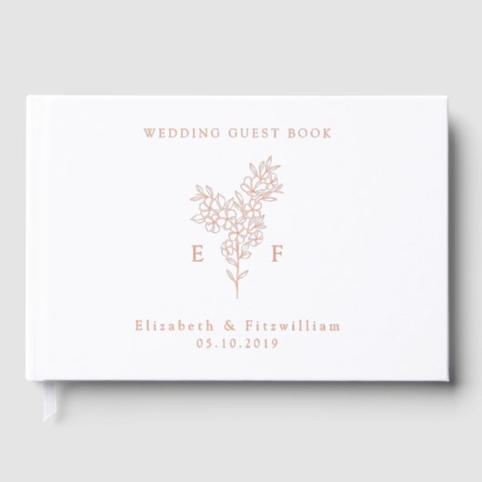 Einfache Rose Gold Foil Cherry Blossom Monogramm Gästebuch (Vorderseite)
