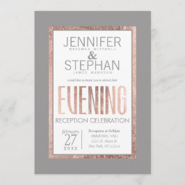 Einfache Rose Gold Frame Slate Grau Empfang Einladung