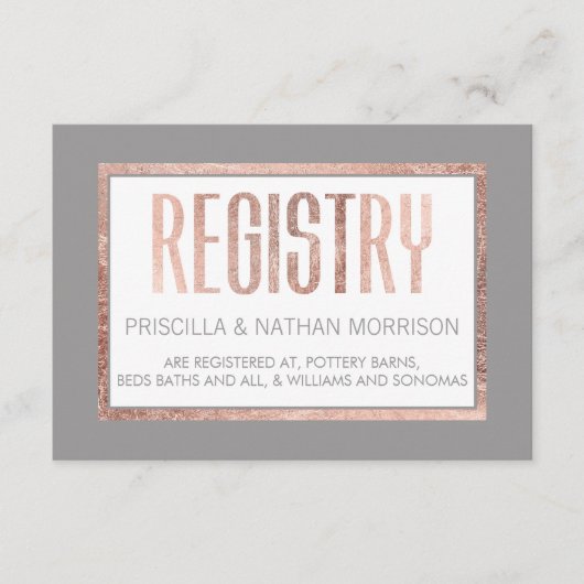 Einfache Rose Gold Frame Slate Graue Geschenkregis Begleitkarte (Vorderseite)