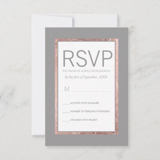 Einfache Rose Gold geflochtene Slate Gray RSVP Kar Karte (Vorderseite)