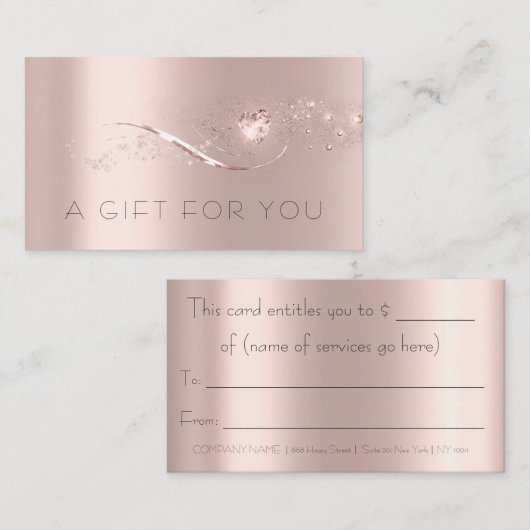 Einfache Rose Gold Herzstück Geschenkgutschein Sch Terminkarte (Vorne/Hinten)
