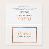 Einfache Rose Gold Lash Salon Logo Aftercare Card Visitenkarten (Außenseite Aufgefaltet)