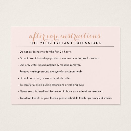 Einfache Rose Gold Lash Salon Logo Black Aftercare (Rückseite)