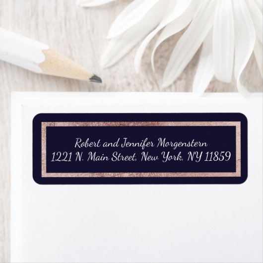 Einfache Rose Gold Lined Navy Blue Address Labels (Insitu)