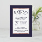 Einfache Rose Gold Lined Navy Blue Birthday Party Einladung (Stehend Vorderseite)