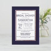 Einfache Rose Gold Lined Navy Blue Brautparty Einladung (Stehend Vorderseite)