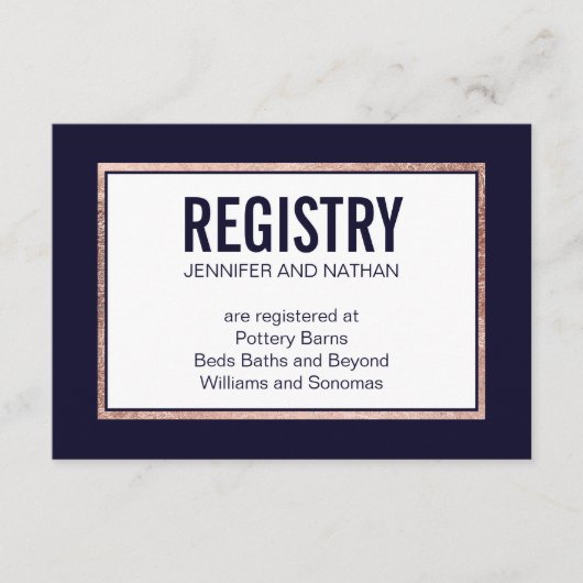 Einfache Rose Gold Lined Navy Blue Gift Registrier Begleitkarte (Vorderseite)
