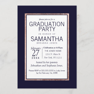 Einfache Rose Gold-Lined Navy Blue Graduation Part Einladung
