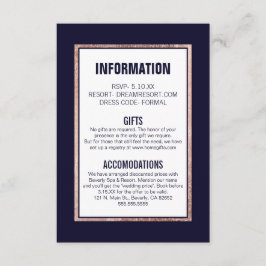 Einfache Rose Gold Lined Navy Blue Hochzeitdetails Begleitkarte