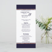 Einfache Rose Gold Lined Navy Blue Hochzeitsprogra Programm (Stehend Vorderseite)