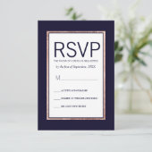 Einfache Rose Gold Lined Navy Blue RSVP Cards (Stehend Vorderseite)