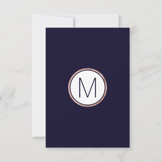 Einfache Rose Gold Lined Navy Blue RSVP Cards (Rückseite)