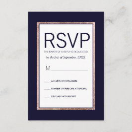 Einfache Rose Gold Lined Navy Blue RSVP Cards Karte