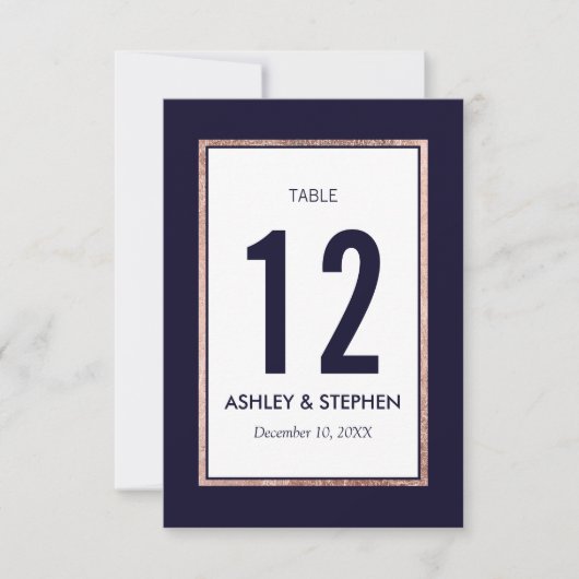 Einfache Rose Gold Lined Navy Blue Tischnummern (Vorderseite)