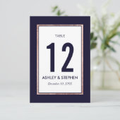 Einfache Rose Gold Lined Navy Blue Tischnummern (Stehend Vorderseite)