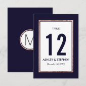 Einfache Rose Gold Lined Navy Blue Tischnummern (Vorne/Hinten)