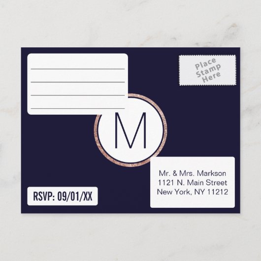 Einfache Rose Gold Lined Navy Blue UAWG Postkarten (Rückseite)