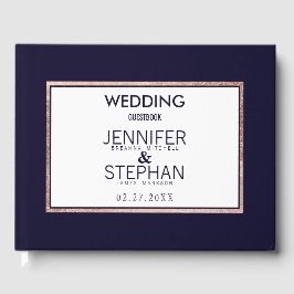Einfache Rose Gold Lined Navy Blue Wedding Gästebuch