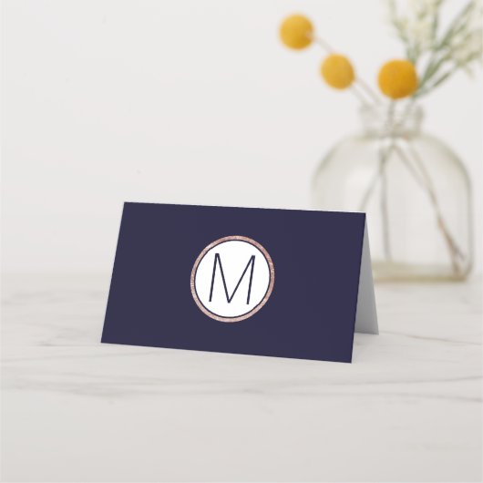 Einfache Rose Gold Lined Navy Blue Wedding Platzkarte (Rückseite)