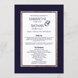 Einfache Rose Gold Lined Navy Blue Wedding Programm