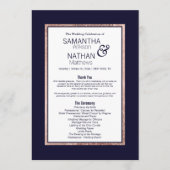 Einfache Rose Gold Lined Navy Blue Wedding Programm (Vorderseite)