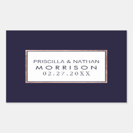 Einfache Rose Gold Lined Navy Blue Wedding Rechteckiger Aufkleber